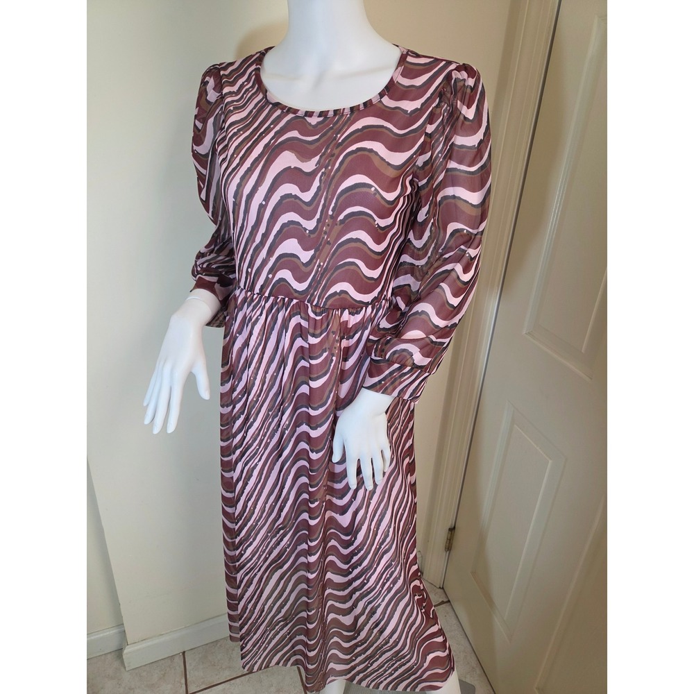 Baum und Pferdgarten Pink Brown Wavy‎ Mesh Midi Dress Small Psychedelic Retro